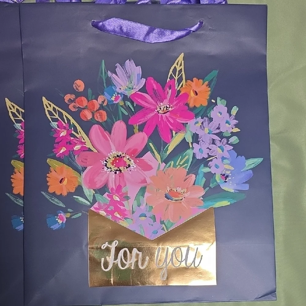 Navy Floral All Occasion Large Gift Bag with Foil Embellishment, 8ct